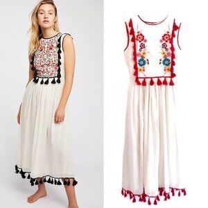 Free People Carolina K Kiara Long Dress in White Red XS